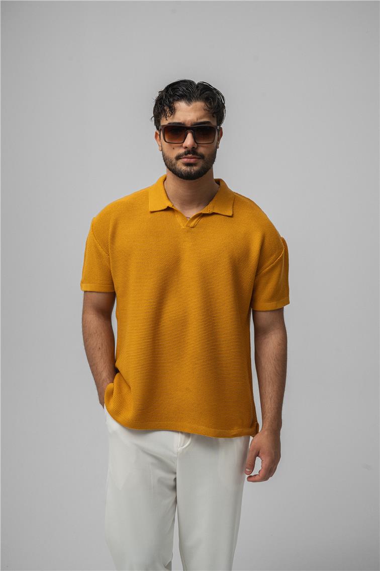 Knit Oversize Polo Yaka Hardal
