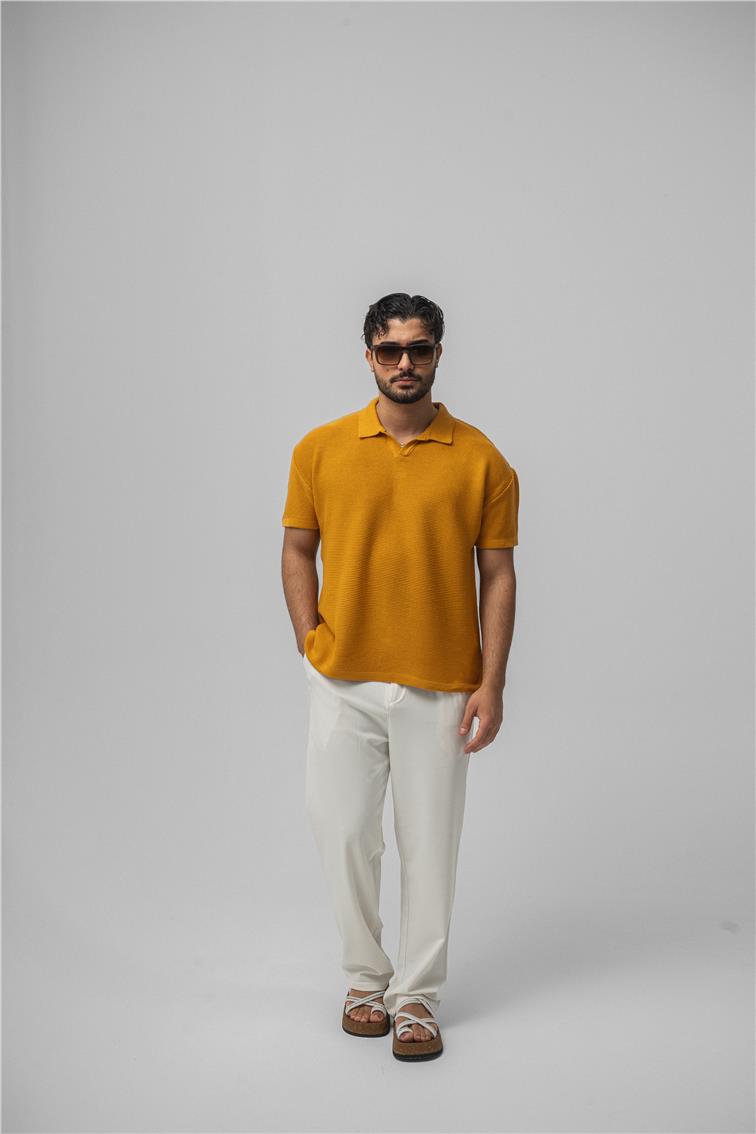 Knit Oversize Polo Yaka Hardal
