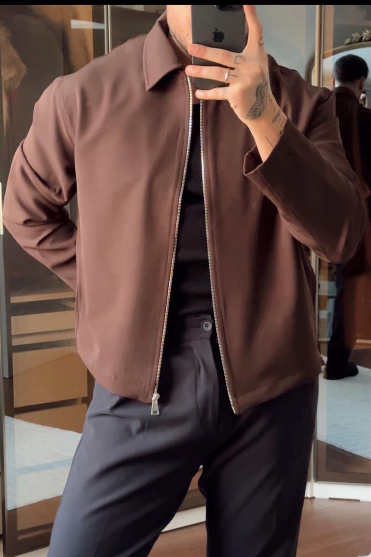 Kol Pile Detay Bol Basic Ceket Kahve