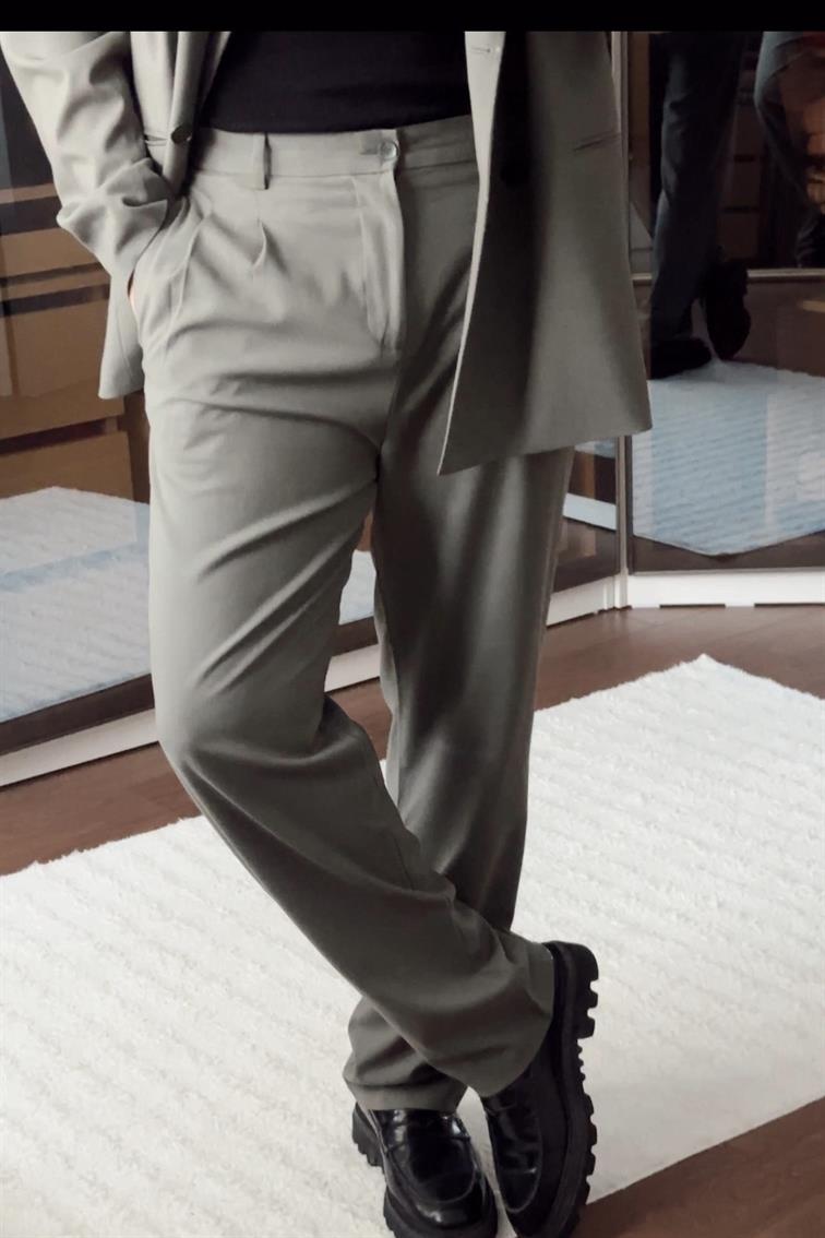 Kruvaze Oversize Casual Takım Haki