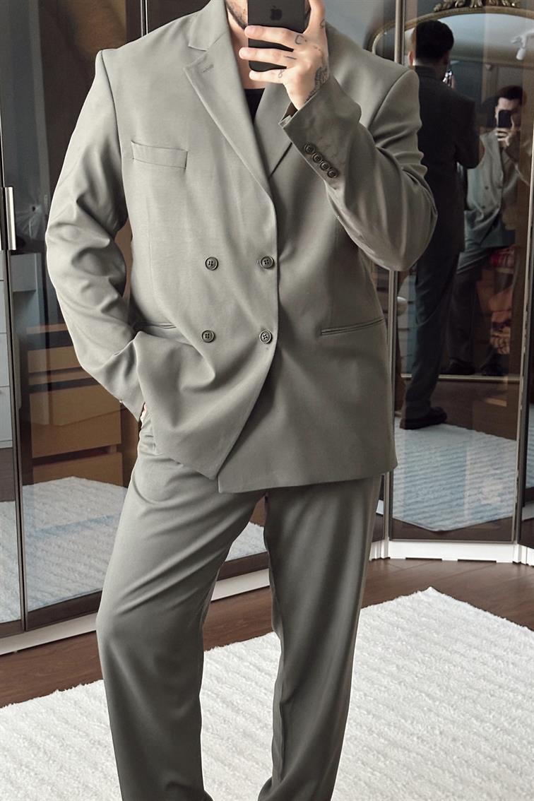 Kruvaze Oversize Casual Takım Haki