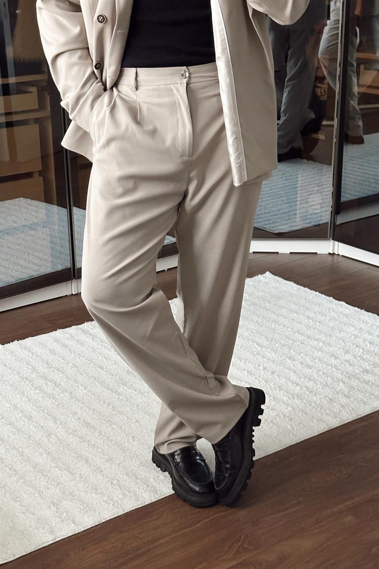 Kruvaze Oversize Casual Takım Krem