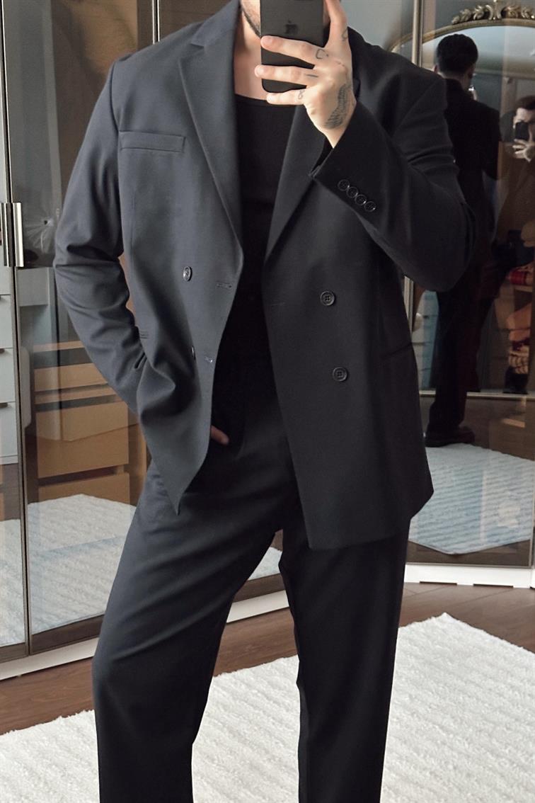 Kruvaze Oversize Casual Takım Lacivert