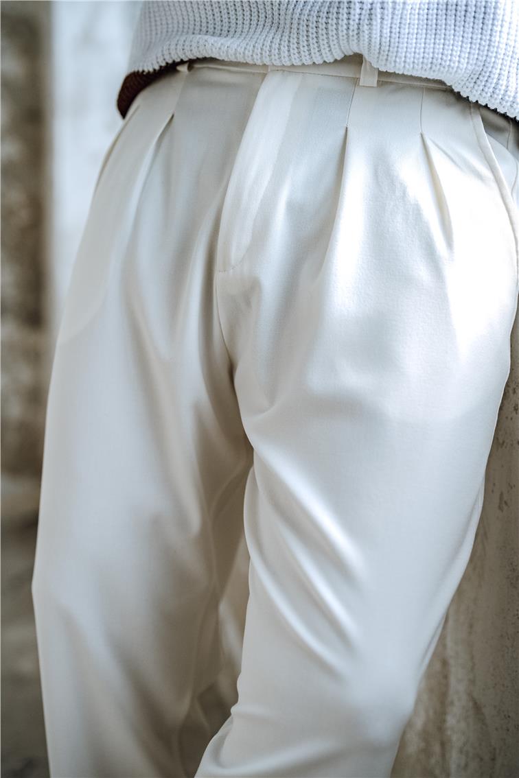 Kumaş Baggy Pantolon Beyaz