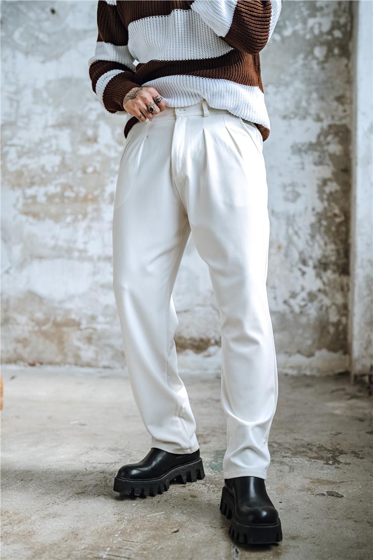 Kumaş Baggy Pantolon Beyaz