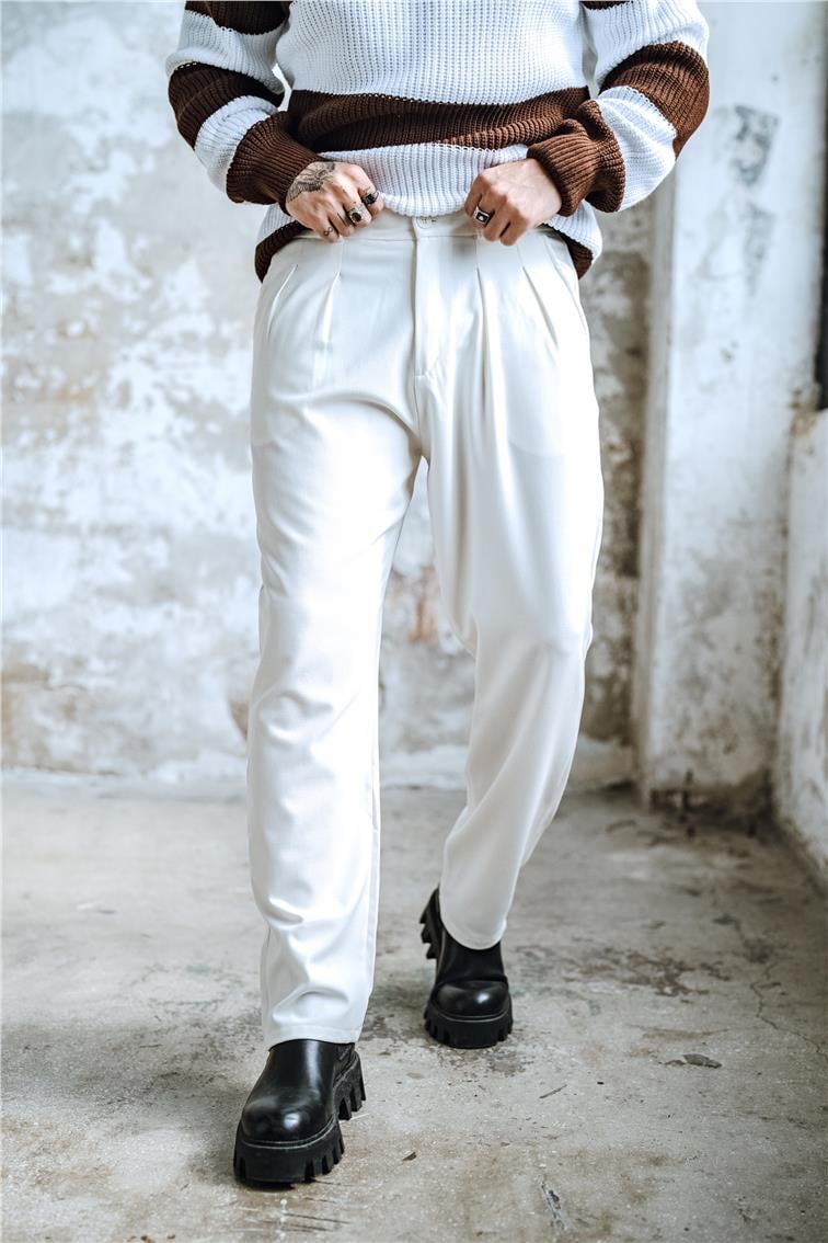 Kumaş Baggy Pantolon Beyaz