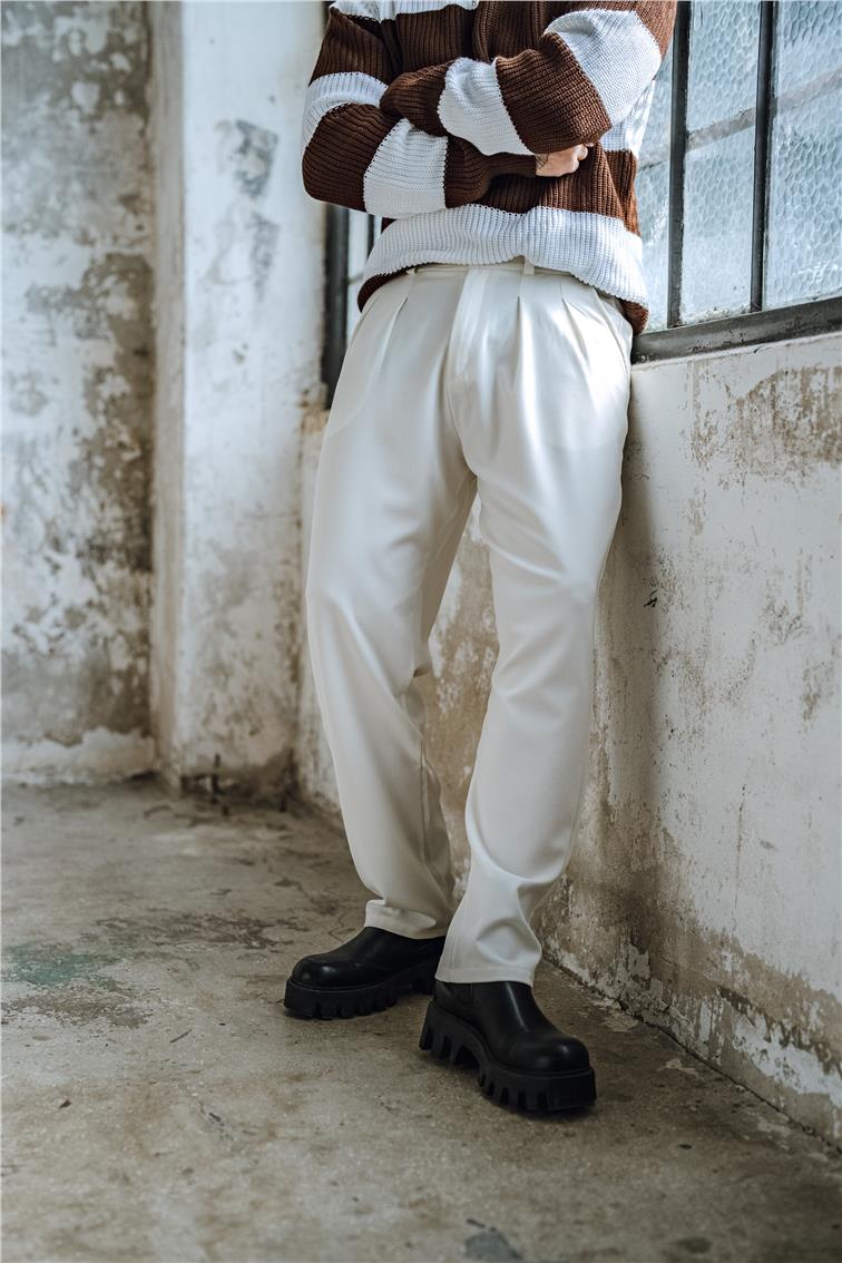 Kumaş Baggy Pantolon Beyaz