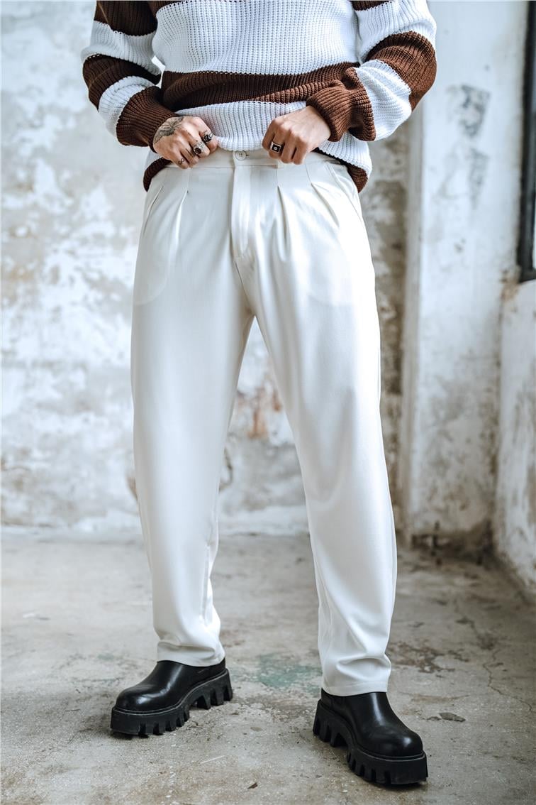 Kumaş Baggy Pantolon Beyaz