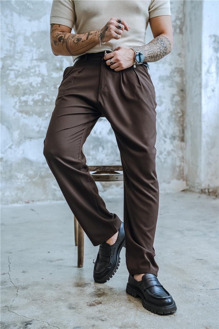 Kumaş Baggy Pantolon Kahve