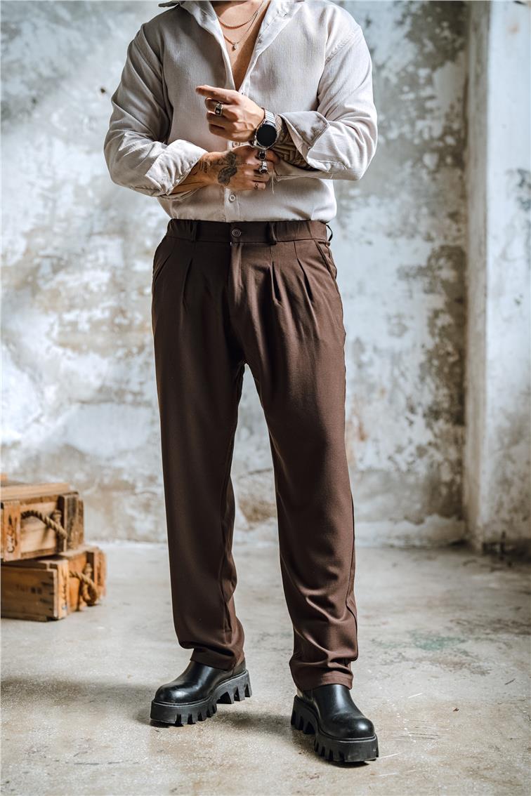 Kumaş Baggy Pantolon Kahve