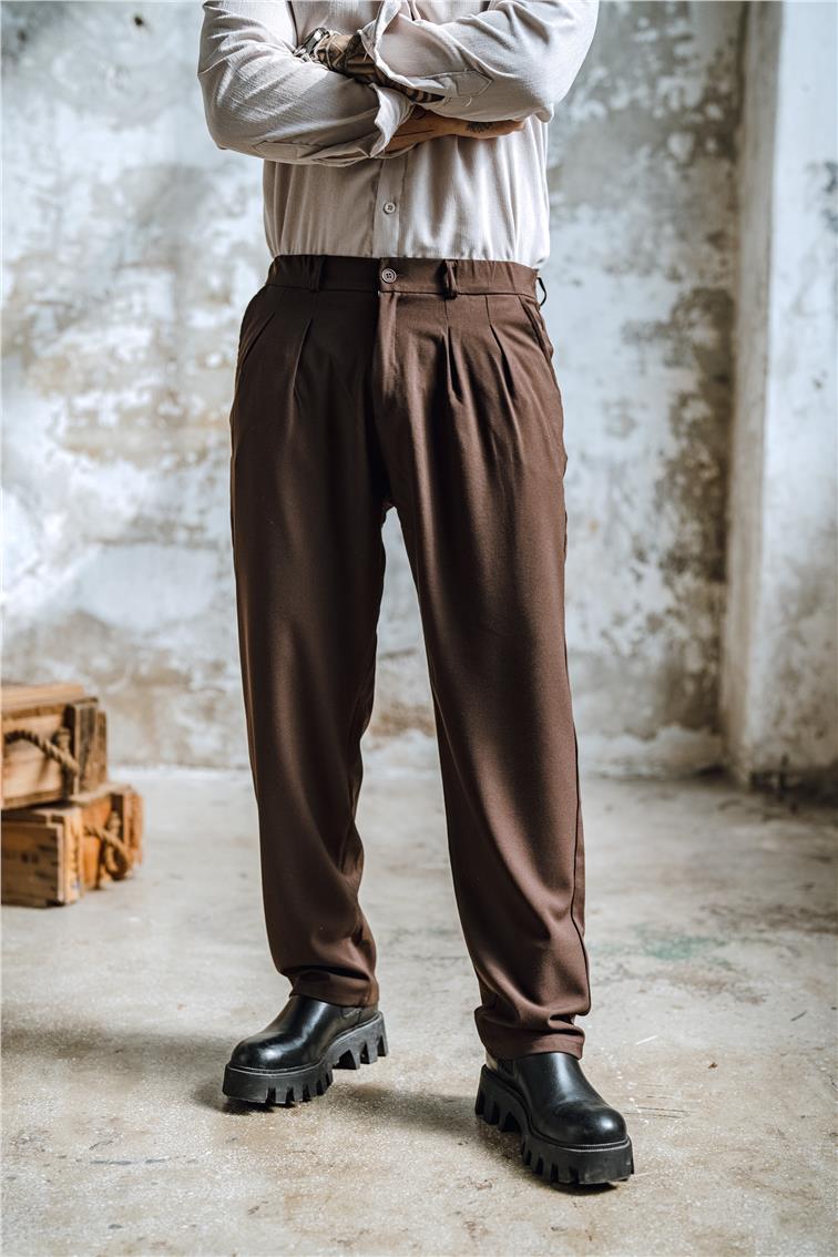 Kumaş Baggy Pantolon Kahve