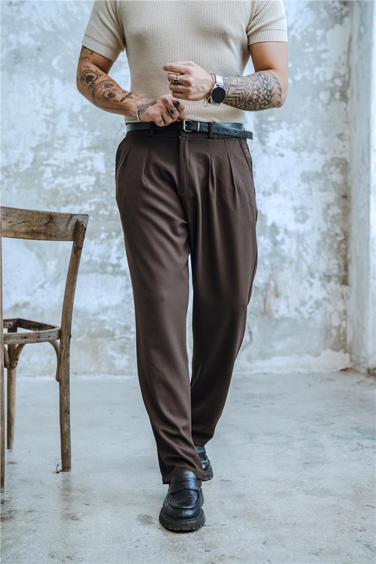 Kumaş Baggy Pantolon Kahve