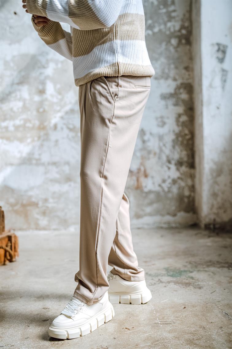 Kumaş Baggy Pantolon Krem