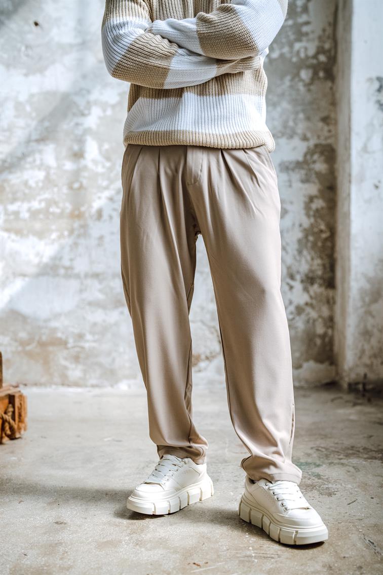 Kumaş Baggy Pantolon Krem