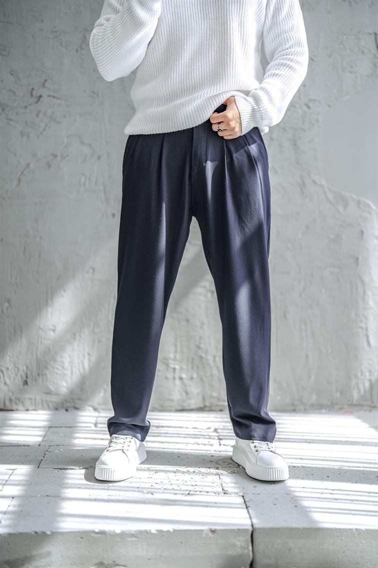 Kumaş Baggy Pantolon Lacivert