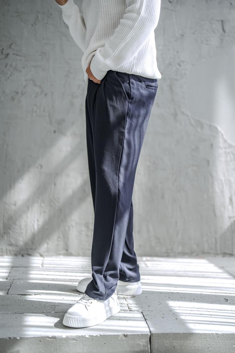 Kumaş Baggy Pantolon Lacivert
