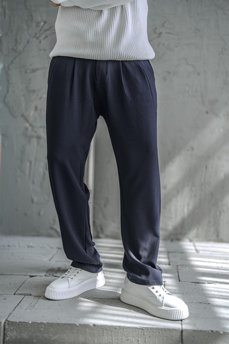 Kumaş Baggy Pantolon Lacivert