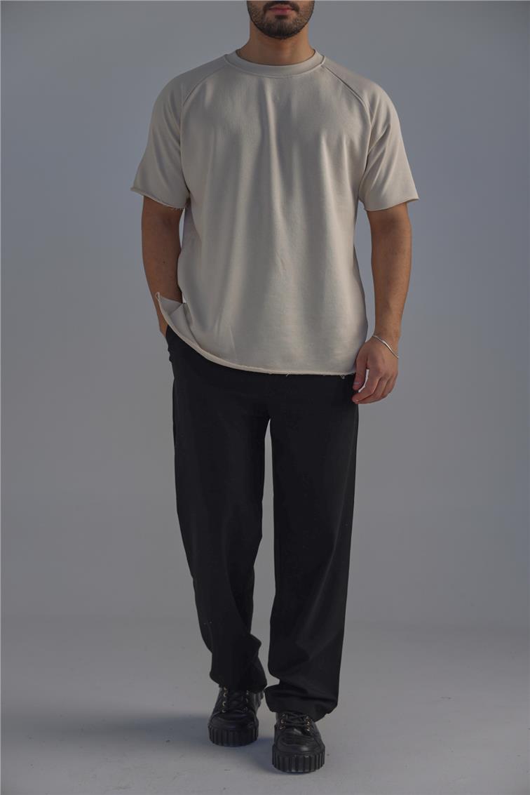 Lazer Kesim T-Shirt Bej