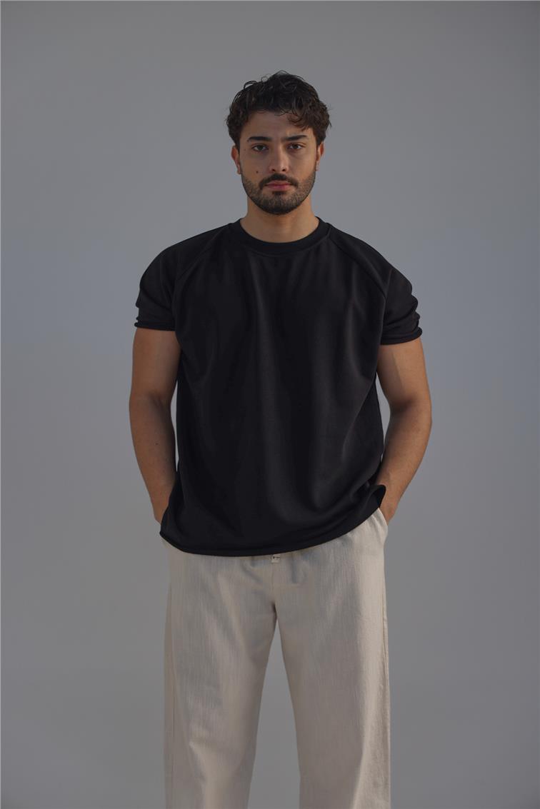 Lazer Kesim T-Shirt Siyah