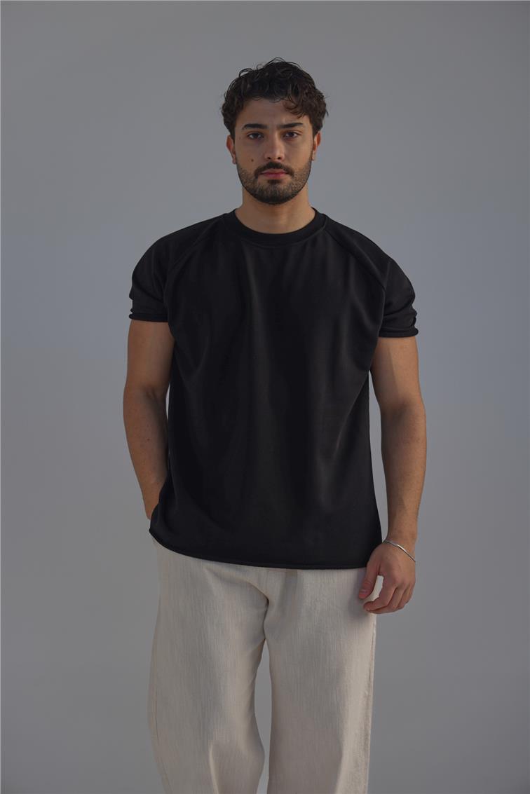 Lazer Kesim T-Shirt Siyah