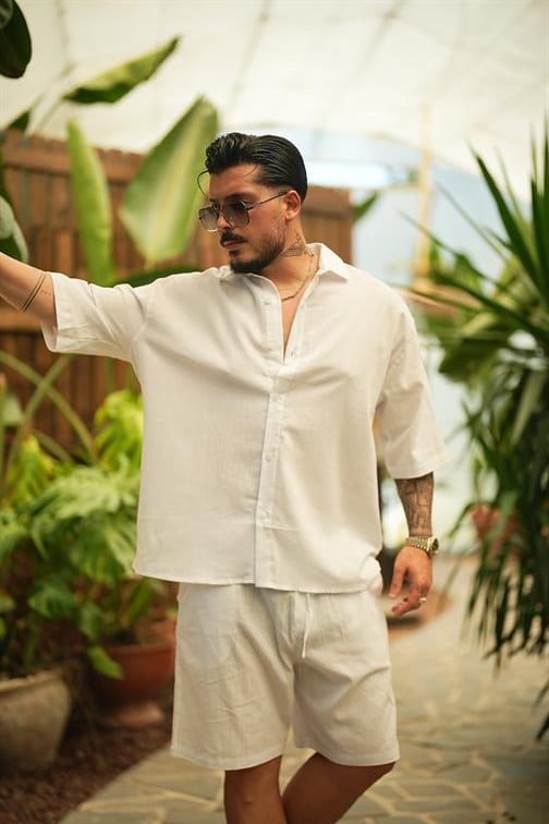 Light Kısa Kol Oversize Gömlek Beyaz