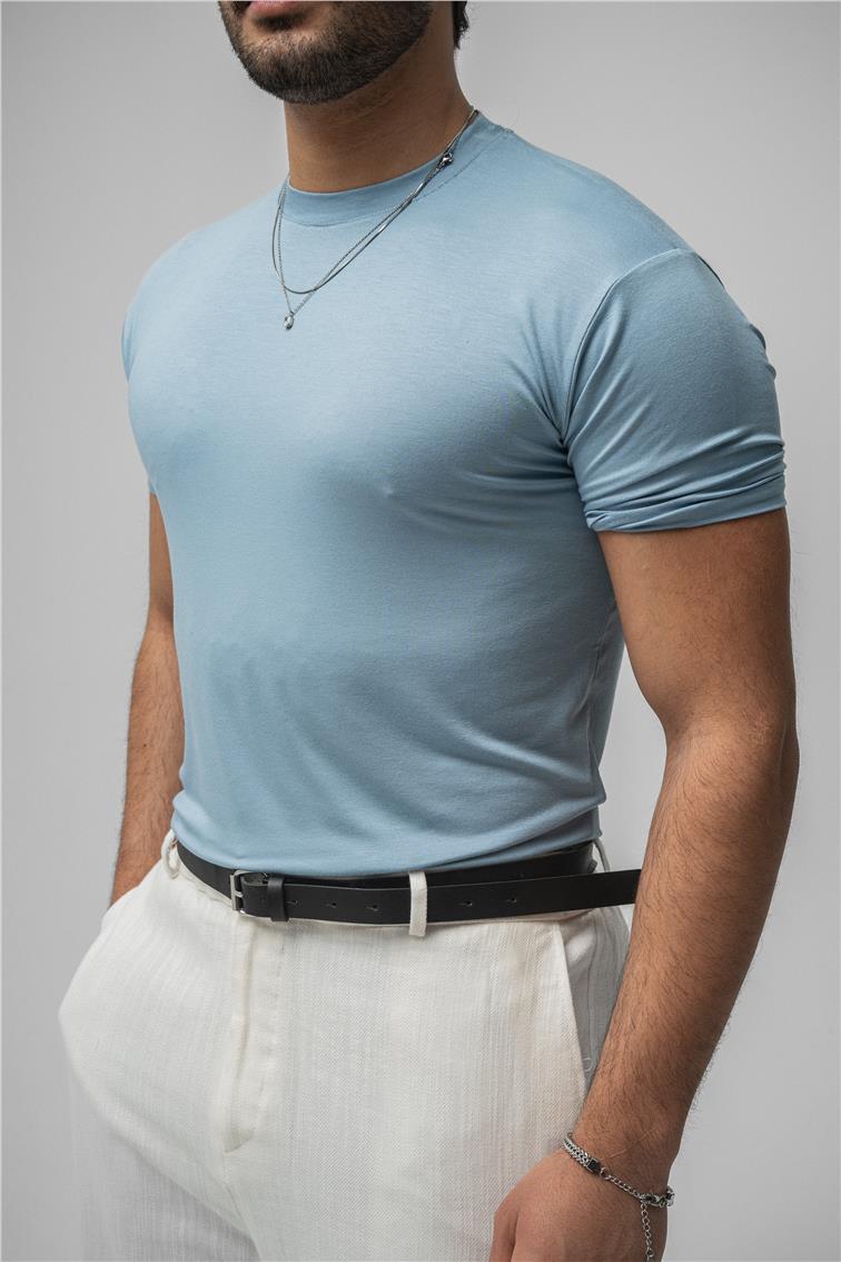 Likralı Dar Kalıp T-Shirt Bebe Mavisi