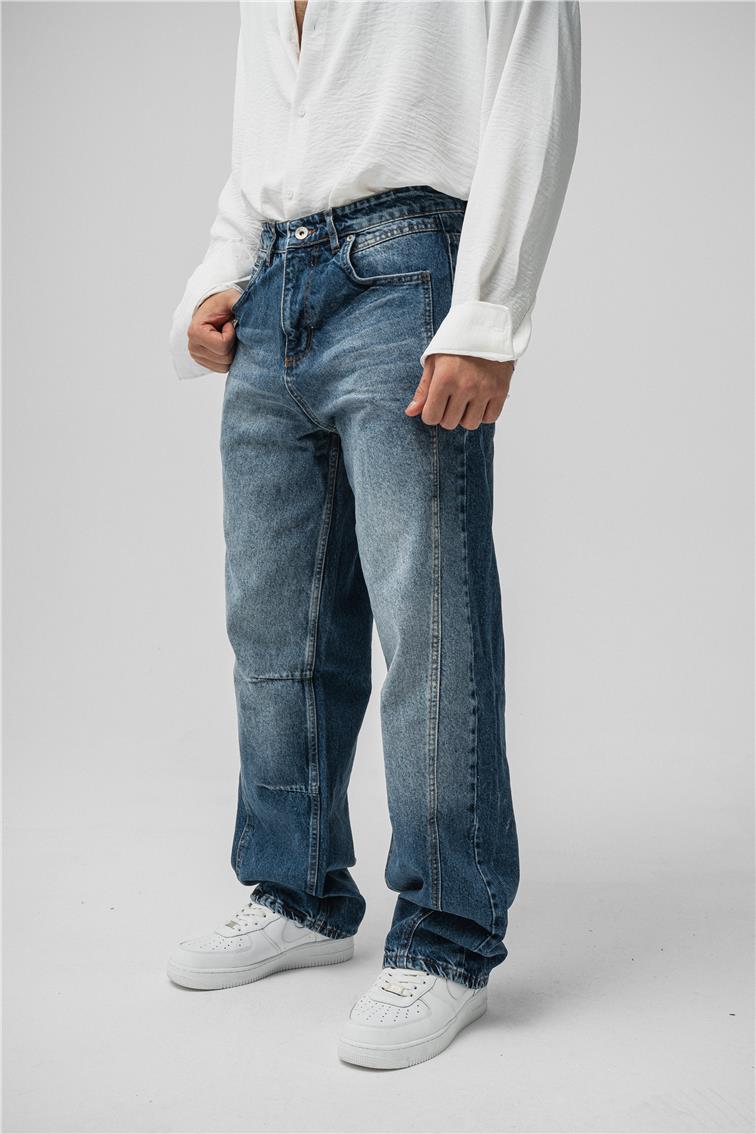 Line Baggy Jean Yıkamalı Mavi