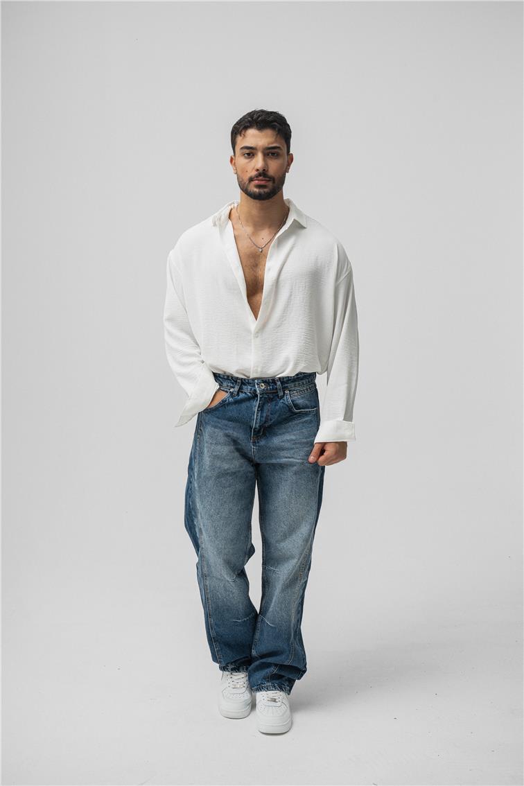 Line Baggy Jean Yıkamalı Mavi