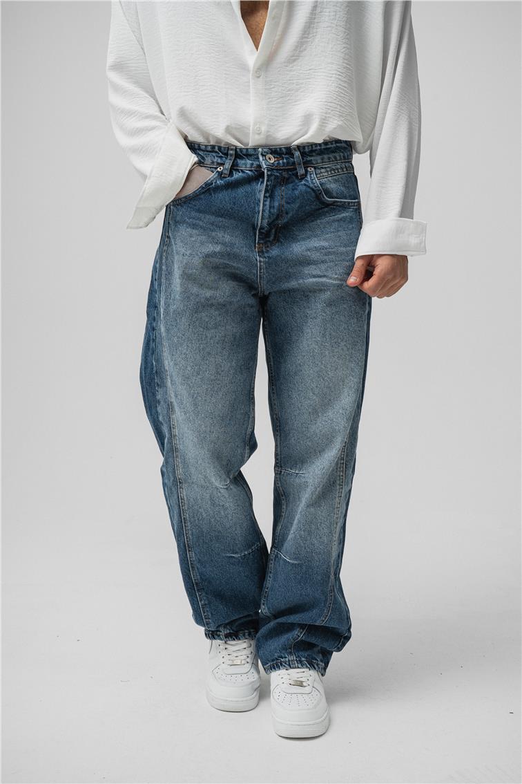 Line Baggy Jean Yıkamalı Mavi