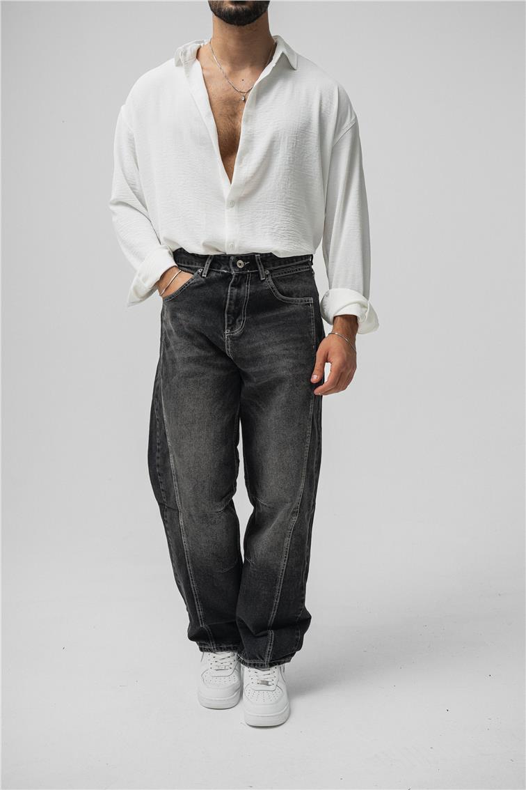 Line Baggy Jean Yıkamalı Siyah