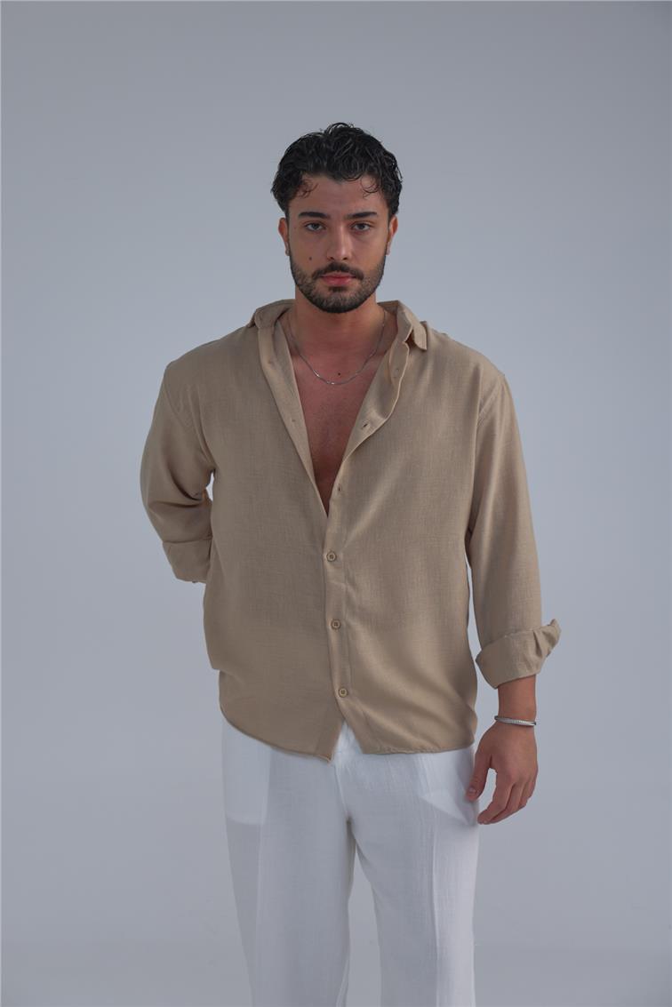Linen Oversize Gömlek Vizon