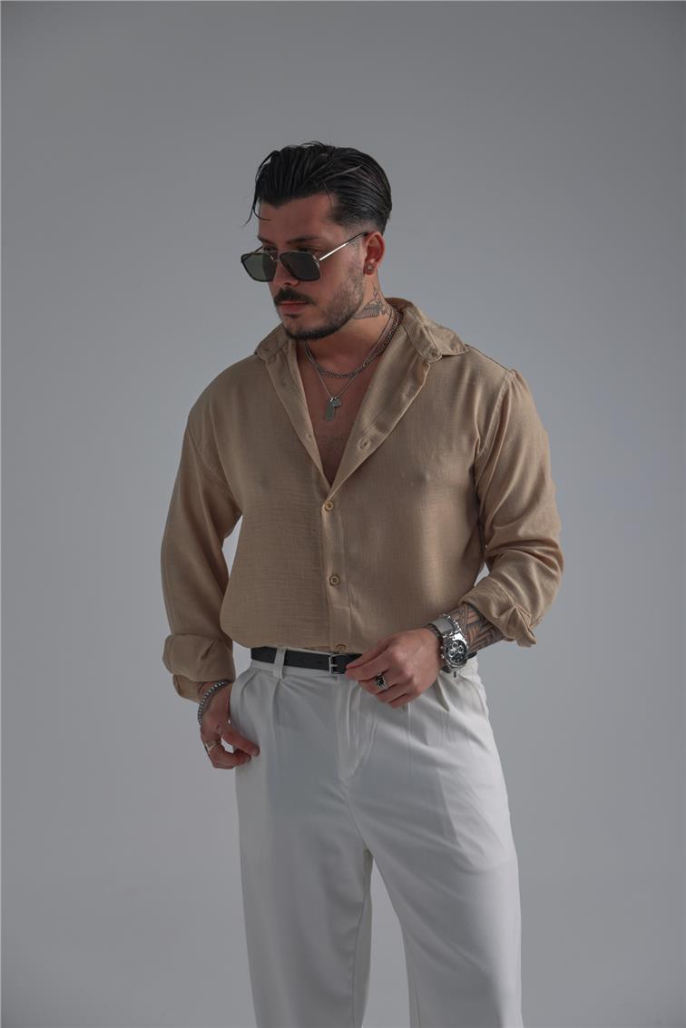 Linen Oversize Gömlek Vizon