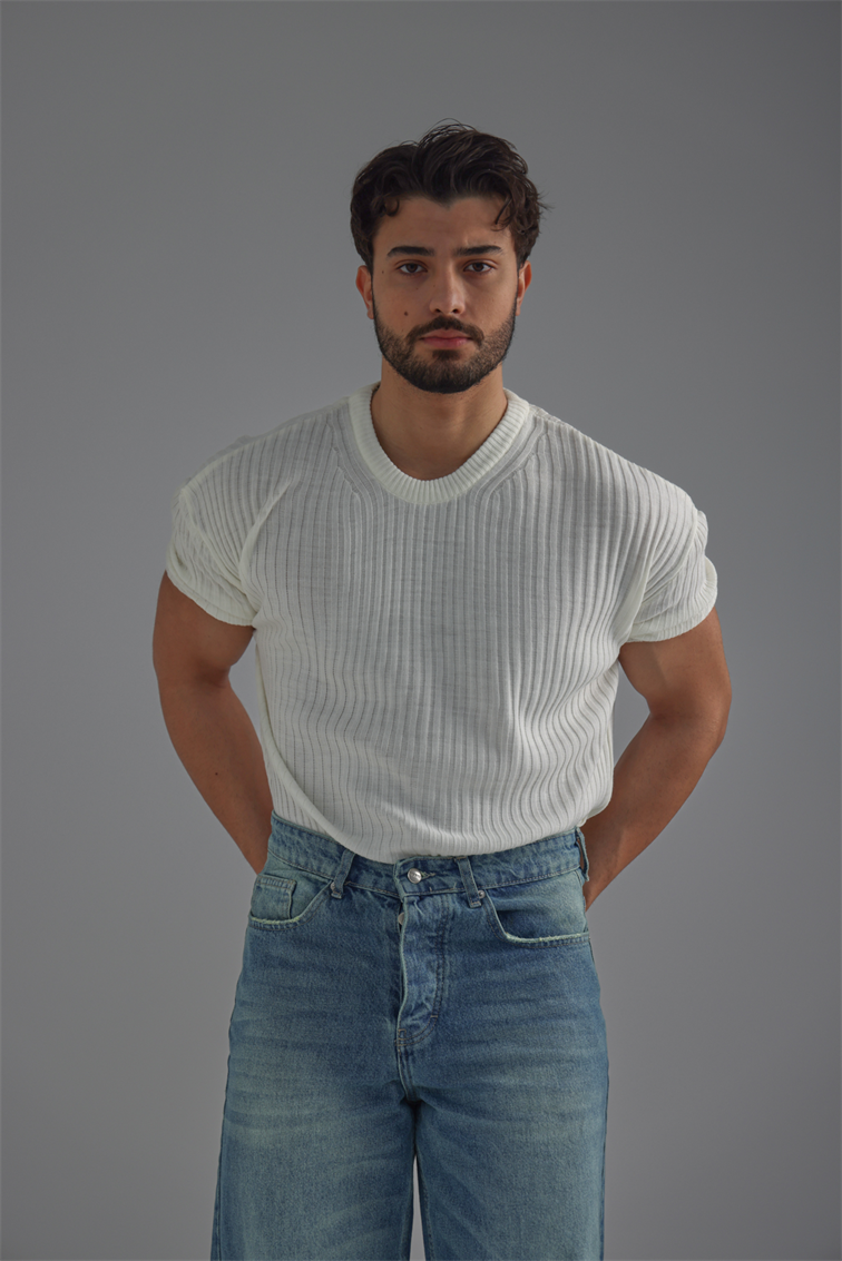 Loose Fit Oversize Triko Tshirt Beyaz