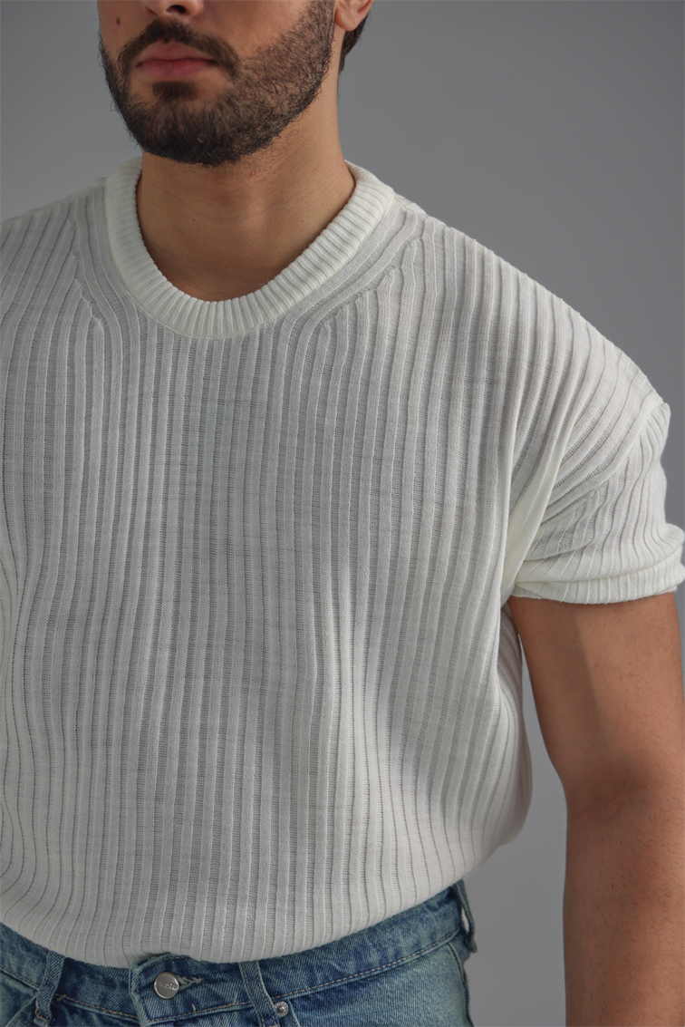 Loose Fit Oversize Triko Tshirt Beyaz