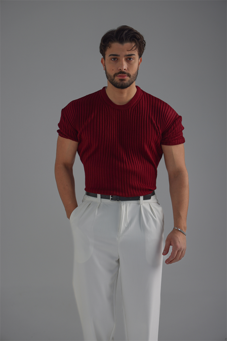 Loose Fit Oversize Triko Tshirt Bordo