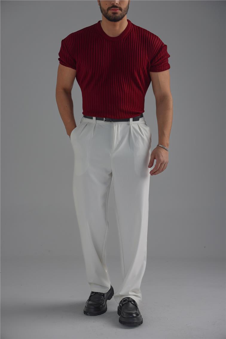 Loose Fit Ribbed T-Shirt Bordo