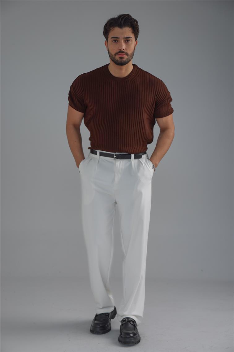 Loose Fit Ribbed T-Shirt Kahve