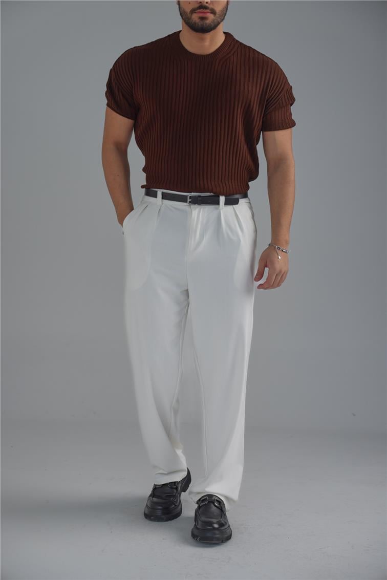 Loose Fit Ribbed T-Shirt Kahve