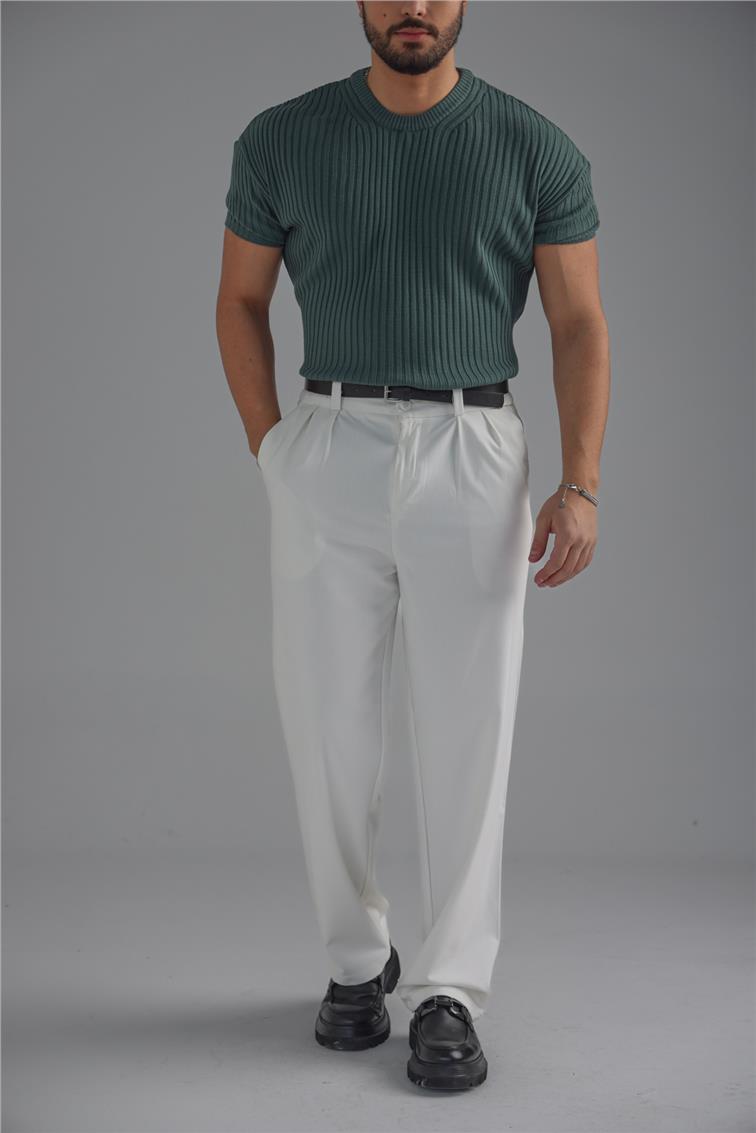 Loose Fit Ribbed T-Shirt Koyu Yeşil