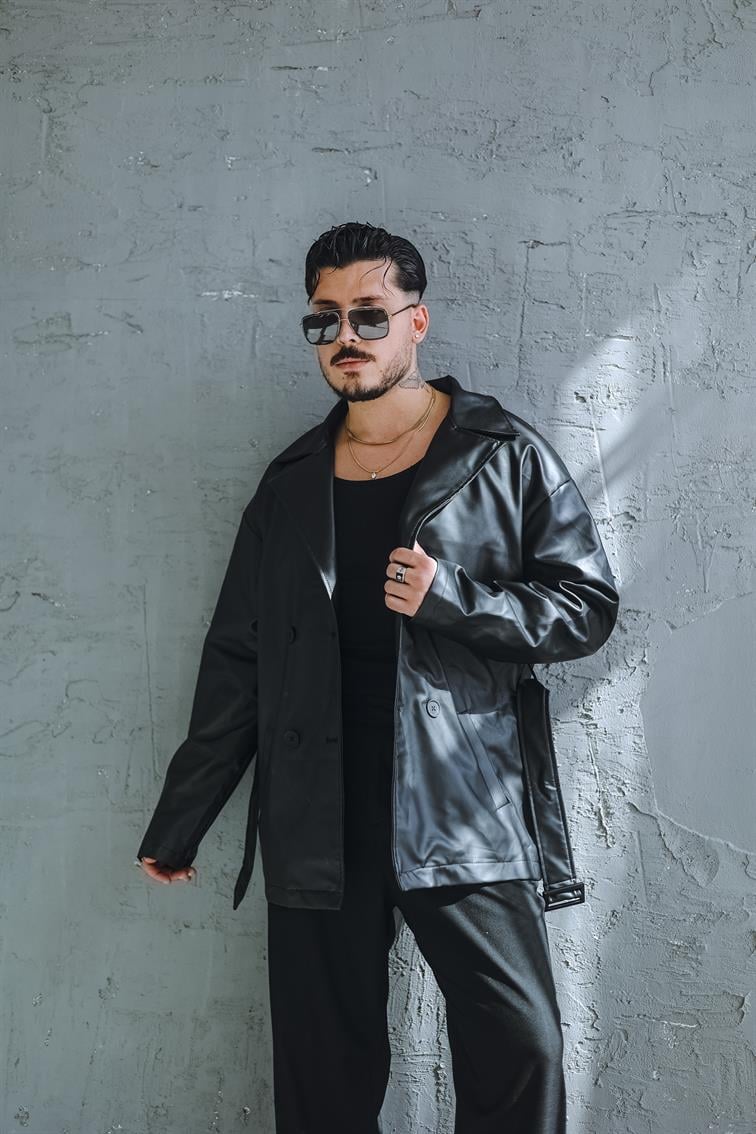 Luna Trench Deri Ceket Siyah