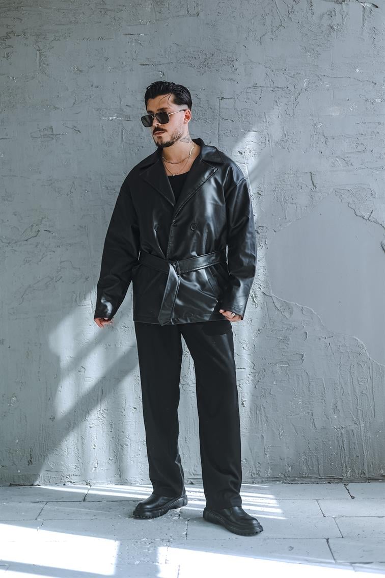 Luna Trench Deri Ceket Siyah