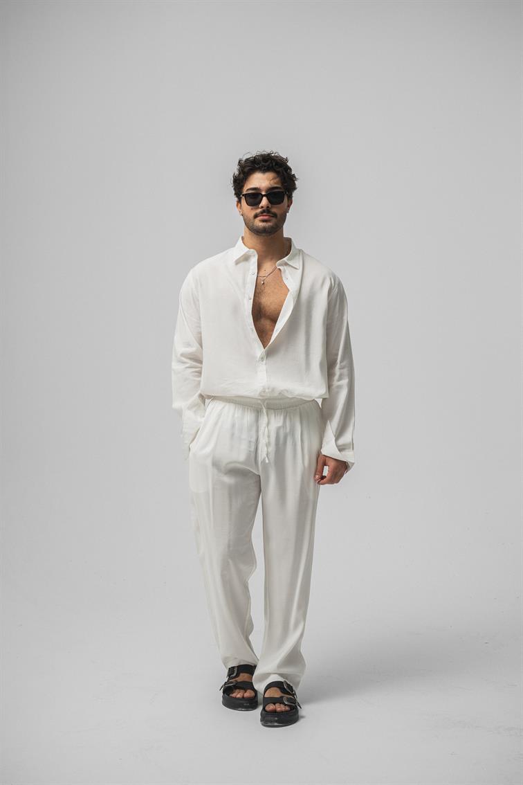 Tensel Kumaş Baggy Pant. Beyaz