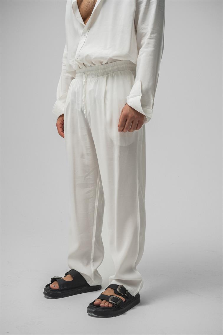 Tensel Kumaş Baggy Pant. Beyaz