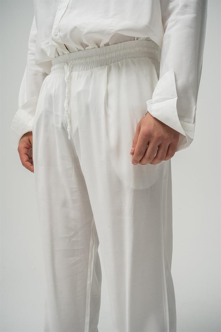 Tensel Kumaş Baggy Pant. Beyaz