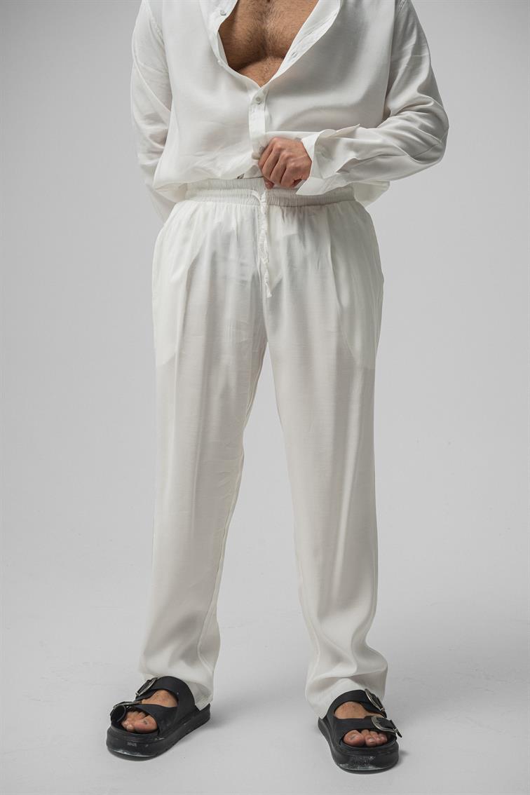 Tensel Kumaş Baggy Pant. Beyaz