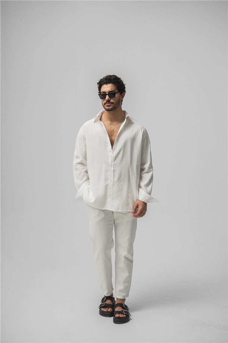 Lyocell Kumaş Oversize Gömlek Beyaz
