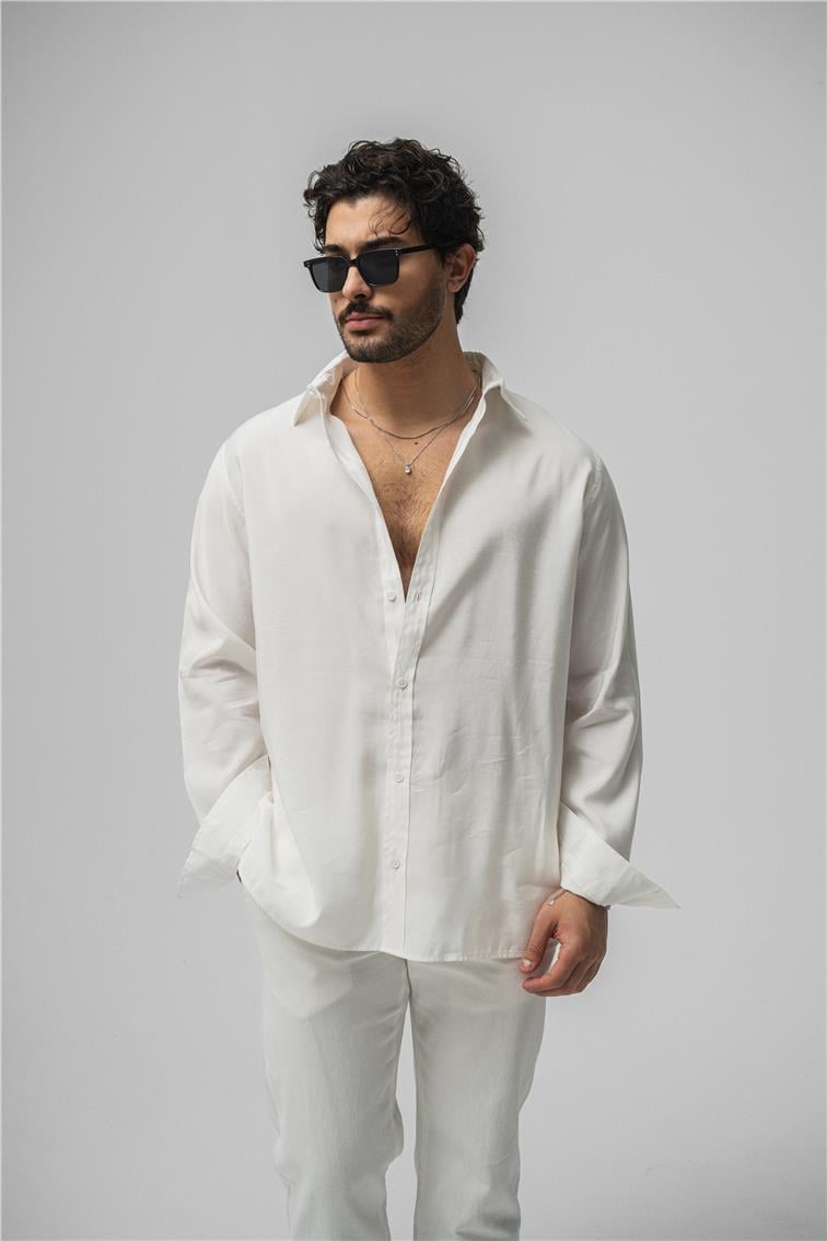 Lyocell Kumaş Oversize Gömlek Beyaz