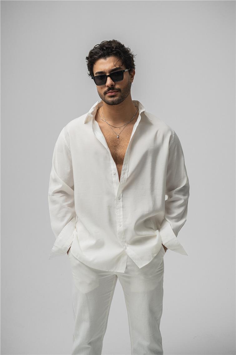 Lyocell Kumaş Oversize Gömlek Beyaz