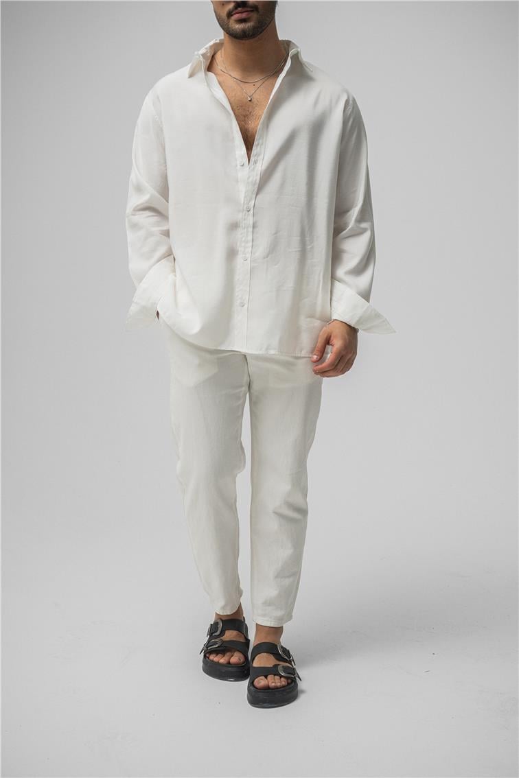 Lyocell Kumaş Oversize Gömlek Beyaz