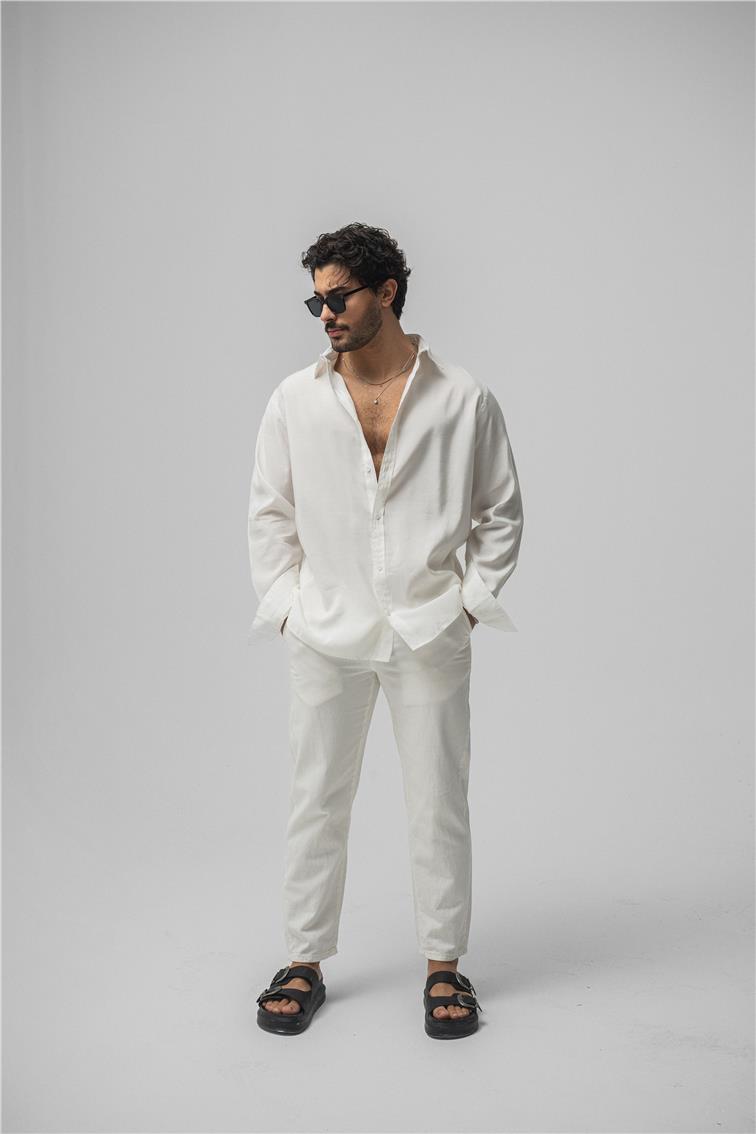 Lyocell Kumaş Oversize Gömlek Beyaz
